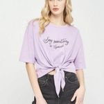 ZARA NWT  SAY SOMETHING IN SPANISH SLOGAN T SHIRT TIE FRONT SMALL RELAX FIT Photo 0