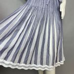 Vintage Albert Nipon Pleated Dress Striped Short Sleeves Tie Belt 1980s Nautical Blue Size undefined Photo 9