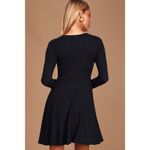 Lulus  Fit and Fair Black Ribbed Knit Long Sleeve Skater Dress M NWT Photo 5