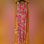 Gilli Maternity Bright Pink Floral Faux Wrap w/Tie Stretchy Maxi Dress‎ Sz Small Photo 6