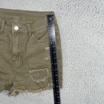 SheIn Distressed Denim Shorts Women 28 High Waist Raw Fringe Olive Photo 5