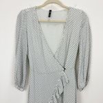 ZARA Polka Dot Mini Wrap Romper White Black Ruffle Viscose Long Sleeve XS Photo 4