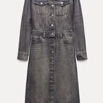 ZARA  DENIM JEAN SHIRT BUTTON DOWN LONG SLEEVE MIDI DRESS – ZW COLLECTION XS NEW Photo 6