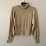We The Free  Cream Tan Shimmer Turtleneck Mockneck Sweater Pullover Women size XS Photo 2