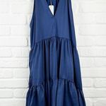 Glam Los Angeles Blue A-Line Tiered Halter V-neck Satin Dress Size Small Photo 0