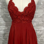 Lulus  Star Spangled Rust Red Backless Lace Romper Photo 0