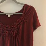 Coldwater Creek Top Maroon Ruffle Front Scoop Neck Short Sleeve Sz S EUC Photo 4