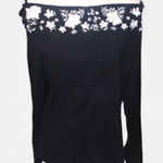 Inc international INC Women’s Embroidered Off Shoulder Sweater Black White Floral XL Knit Top Photo 0