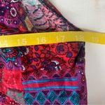 Multicolor Patchwork cropped overalls size XL paisley art funky hippie Red Photo 6