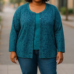 Catherines  Women's Plus Size Navy Blue Turquoise Button Sweater 2X NEW Cardigan Photo 0
