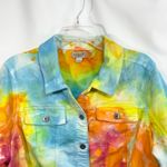 One World XXL Jacket Handmade Tie Dye Cropped Short Sleeve Rainbow Denim 185 Photo 6