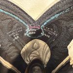 Justin Boots  Vintage White Teal Western Cowgirl Boots Lizard Stitch 6.5 RARE Photo 4