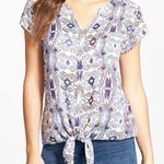 Lucky Brand  | Large | Tribal Print Tie Front Button Down Short Sleeve Top Photo 0