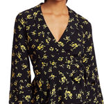 Ganni Floral Crepe Wrap Blouse Yellow Black Size 42 NWT Tie Top Photo 0