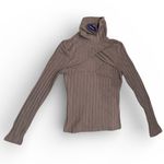 SweatyRocks Ribbed Long Sleeve Mock Neck Cutout Top Women’s Brown Taupe NWT Sz S Photo 0