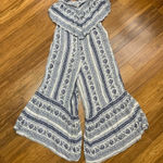 American Eagle Womens XS Jumpsuit White Blue Floral Strapless Wide Leg Palazzo Photo 0