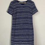 Karl Lagerfeld Paris Women's 6 Short Sleeve Signature Striped Shift Dress Navy Photo 2