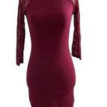 EXPRESS Women Size XS Maroon Bodycon Mini Dress Lace Sleeve 15-148 Photo 0