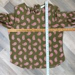 New York & Company Paisley Bell Sleeve Bow Back Blouse Shirt Olive Green Large Green Photo 13