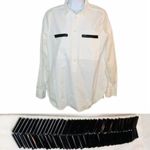 J.Crew Factory Beaded Pocket Half Button Down Cotton Tunic Shirt Ivory White M White Size M Photo 1