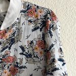 Floral Bomber Zip Up Lightweight Jacket XL White Stretchy Knit Casual Spring Photo 8
