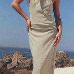 ZARA  BACKLESS HALTER MAXI DRESS WITH METALLIC GOLD THREAD AND SIDE RUCHING SZ SM Photo 0