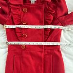 Say What? Red double-breasted ruffle coquette romantic feminine wool blend pea coat XS Photo 5