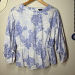 Ann Taylor 🏷️  Petite Floral Striped Puffy Sleeve Peplum Cotton Top SP Small Photo 0
