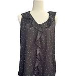 Vince Camuto  Ruffle Front Black Polka Dot Sleeveless Blouse in Size Med Photo 0