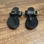 Tory Burch Tory‎ Burch Marsden Sandals Black Leather Thong Gold Logo Hardware Sz 7 Photo 3