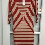 Bebe | Hyde Park Diamond Stripe Boatneck Fitted Dress Red Tan Size L Large NWT Photo 0
