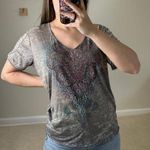 One World : Y2K Gray Rhinestone Paisley Tee Photo 0