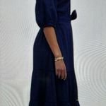 Madewell  Tie-Waist Tiered Midi Dress Windowpane Navy Blue Button Up Size 8 Photo 3