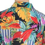 Vintage New Concepts Shirt Tropical Palm Striped Blue White Silk Button Front Size L Photo 2