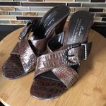 Donald J Pliner Nossi expresso faux alligator print slides heels sandals sz 8.5‎ Brown Photo 2