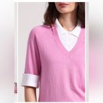 Minnie Rose  Cotton Cashmere Collared V-Neck in Raspberry. Size Medium. Photo 2