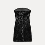 ZARA  Black Strapless Snakeskin Velvet & Sequin Mini Dress - Size XS Photo 9