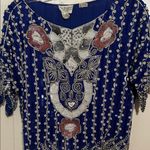 Adia Royal Blue Beaded Embellished Women's Blouse‎ 100% Silk Size L Photo 0