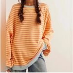 Free People New  Classic Striped Crewneck Sweatshirt Tangerine Combo‎ small Photo 2