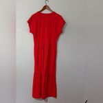 DKNY Red Maxi Dress V-Neck Short Sleeve Cotton Blend Pockets Size S Photo 2