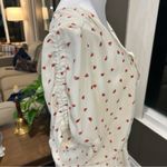 Socialite Cream & Red Watermelon Patterned Top Rouched Sleeves Tie Front (L) EUC Photo 2