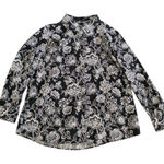 Lands' End  Women's Petite Blouse Size‎ 12 Black Paisley Long Sleeve Photo 0