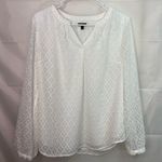 Talbots women’s white textured sheer lined long sleeve vneck blouse shirt medium Photo 0