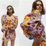 ZARA NWT  Camilla Puff Sleeve Mini Dress Size Medium Yellow Floral Long‎ Sleeve Photo 10