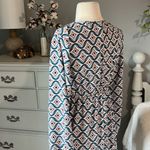 As You Wish As U Wish Long Sleeve O Ring Dress Silky Blue Navy Mauve Print Womens Small New Photo 8