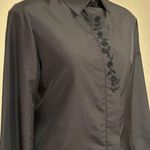 Buttons D.K. Gold Dommkenny Black Long Sleeves Collard Hidden  Floral Print Sz S Photo 1