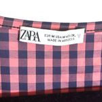 ZARA Women’s Gingham Ruffle Prairie Midi Dress Pink/Navy Blue Size Medium Photo 8