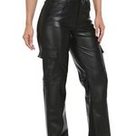 Women’s Faux Leather Black Cargo Pants With Pockets Size Small EUC Photo 0