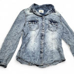 Ymi Y2K Women's acid wash denim button-down shirt pearl snaps blue size large Photo 0