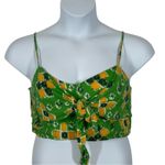 Aerie Tie Front Crop Top Beach Floral Green Yellow White Large Smocked Back Photo 2
